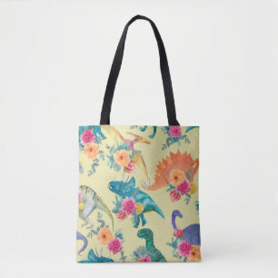 Bolso De Tela Patrón de dinosaurios de pintura acuarela. Barba s