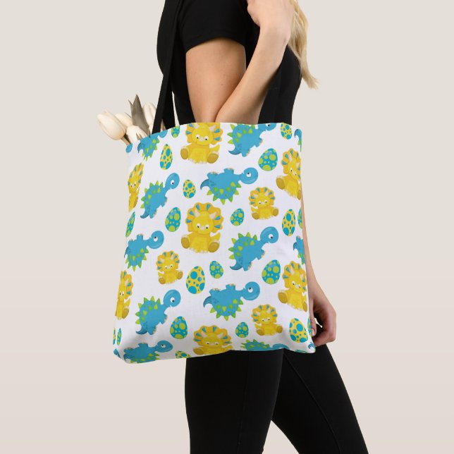 Bolso De Tela Patrón De Dinosaurios, Dinosaurios Cutos, Dino Beb (Detalle)