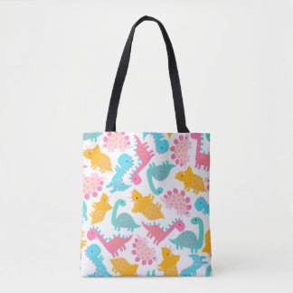 Bolso De Tela Patrón de dinosaurios divertidos rosa y Verde azul