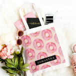Bolso De Tela Patrón de Donuts de color rosa moderno con nombre<br><div class="desc">Patrón de Donuts de color rosa moderno con nombre</div>