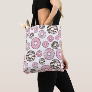 Bolso De Tela Patrón De Donuts, Donuts Rosados, Donuts Blancos