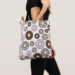 Bolso De Tela Patrón De Donuts, Donuts Rosados, Donuts Marrones