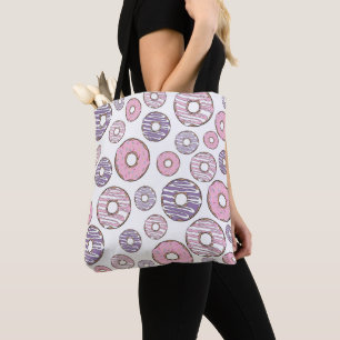 Bolso De Tela Patrón De Donuts, Donuts Rosados, Donuts Morados
