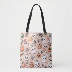 Bolso De Tela Patrón de doodle de Halloween con fantasmas y cala