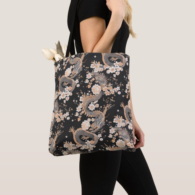 Bolso De Tela Patrón de dragones y flores de Chiyogami (Detalle)