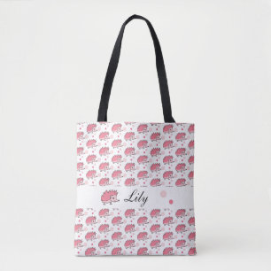 Bolso De Tela Patrón de edgehog lindo feliz blanco rosado