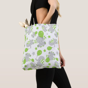 Bolso De Tela Patrón de Elefantes, Elefantes Cutos - Gris Verde
