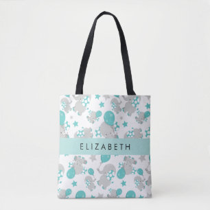 Bolso De Tela Patrón De Elefantes, Elefantes Cutos, Tu Nombre