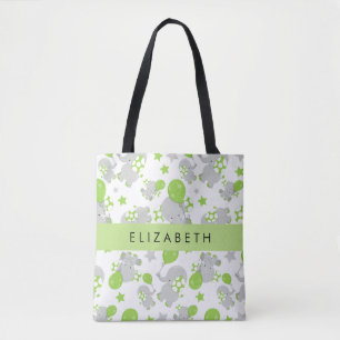 Bolso De Tela Patrón De Elefantes, Elefantes Cutos, Tu Nombre