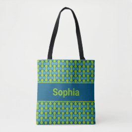 Bolso De Tela Patrón de enlace moderno retro en azul y verde