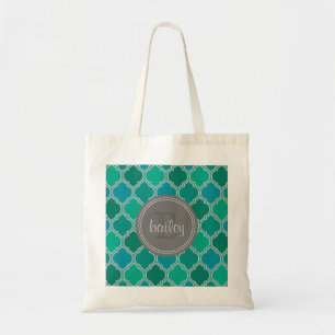 Bolso De Tela Patrón de entramado moderno Verde azulado-gris mon