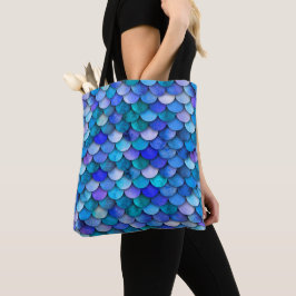 Bolso De Tela Patrón de escala de sirena azul oceánico y púrpura