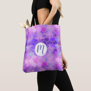 Bolso De Tela Patrón de escala de sirena ultravioleta y dorada