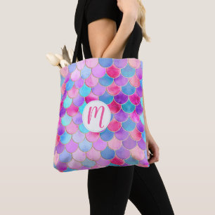 Bolso De Tela Patrón de escala de sirenas rosa, púrpura y Aqua