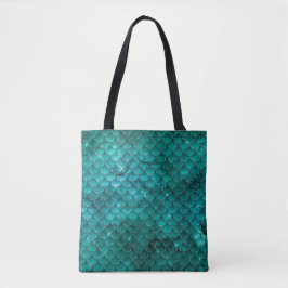 Bolso De Tela Patrón de escamas de sirena con ombre verde azulad