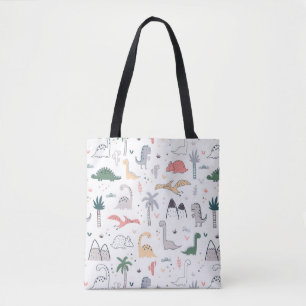 Bolso De Tela Patrón de escena de Dinosaurio Divertido Pastel