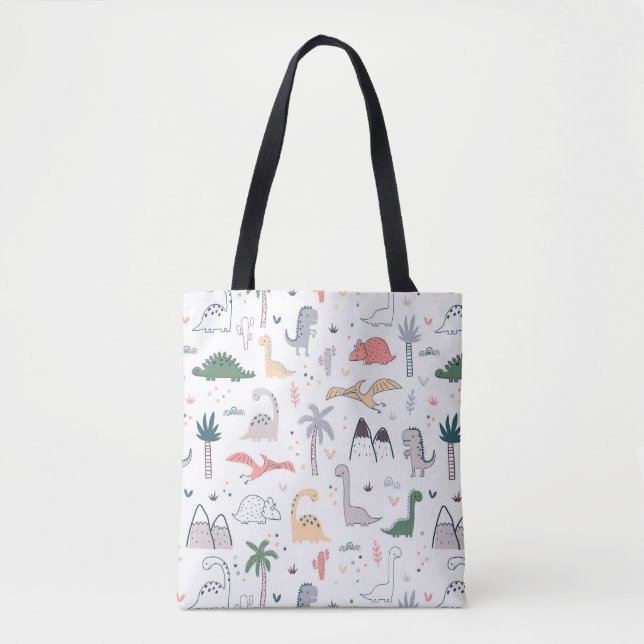 Bolso De Tela Patrón de escena de Dinosaurio Divertido Pastel (Anverso)
