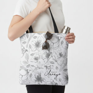 Bolso De Tela Patrón de esquema floral esbozado gris/qué ID939