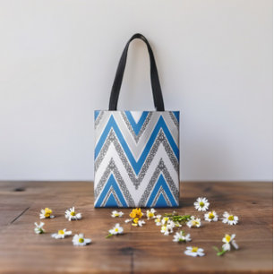Bolso De Tela Patrón de estilo Chevron azul y gris negrita