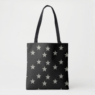 Bolso De Tela Patrón de estrellas grises en negro