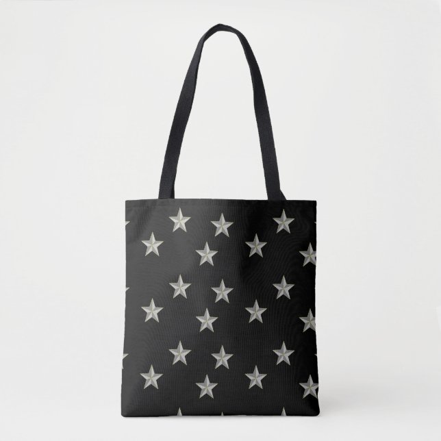 Bolso De Tela Patrón de estrellas grises en negro (Anverso)