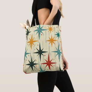 Bolso De Tela Patrón de estrellas modernas de medio siglo Verde