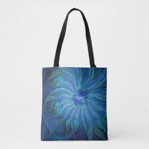 Bolso De Tela Patrón de fantasía de flor azul, arte fractal abst