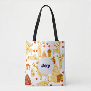 Bolso De Tela Patrón de festival con renos y decoraciones