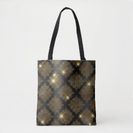 Bolso De Tela Patrón de filigrana con brillo negro y dorado