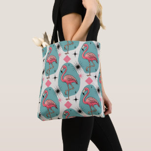 Bolso De Tela Patrón de flamingo retro de mediados del siglo