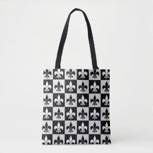 Bolso De Tela Patrón de flor blanco negro controlado-De-Lis