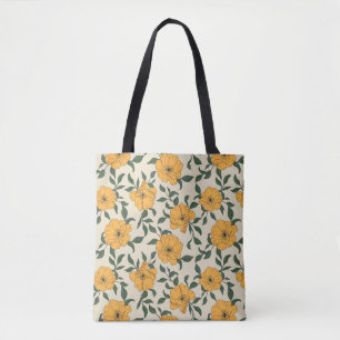 Bolso De Tela Patrón de flor de amapola naranja