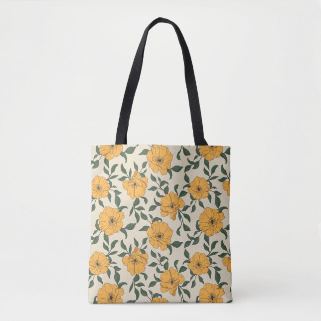 Bolso De Tela Patrón de flor de amapola naranja (Anverso)