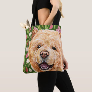 Bolso De Tela Patrón de flor de chow y tulipán de corte