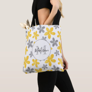 Bolso De Tela Patrón de flor de color amarillo y gris