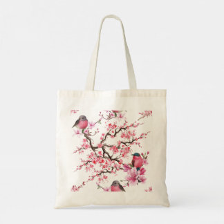 Bolso De Tela Patrón de flor de flores de cerezo rosa