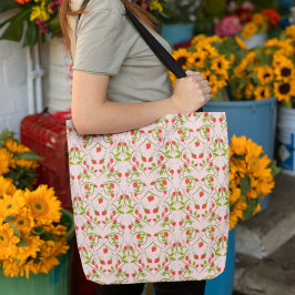Bolso De Tela Patrón de flor de fresa en acuarela