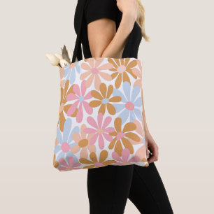 Bolso De Tela Patrón de flor de margarita pastel retro