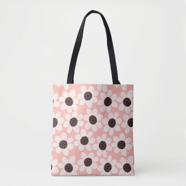 Bolso De Tela Patrón de flor de margarita rosada (Anverso)