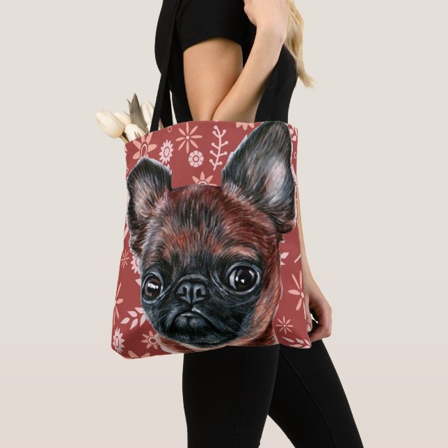 Bolso De Tela Patrón de flor de perro de griffon de Bruselas (Detalle)