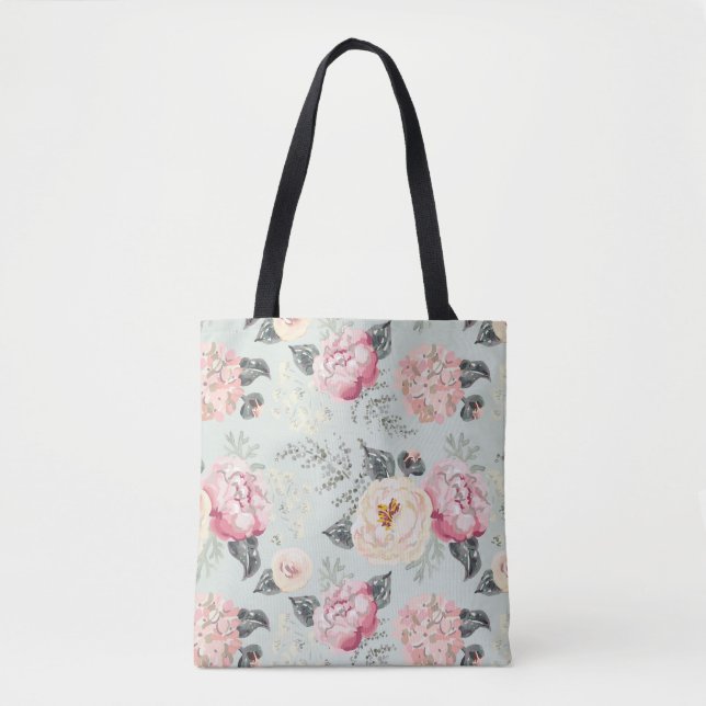 Bolso De Tela Patrón de flor del jardín rosa (Anverso)