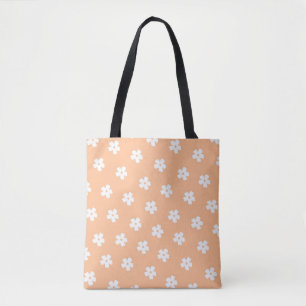 Bolso De Tela Patrón de flor hippie blanco