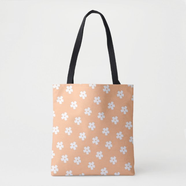Bolso De Tela Patrón de flor hippie blanco (Anverso)
