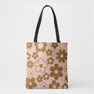 Bolso De Tela Patrón de flor hippie de otoño retro y 2K marrón