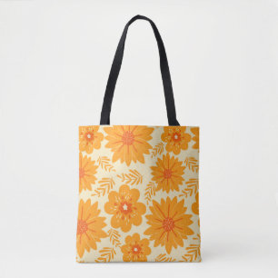 Bolso De Tela Patrón de flor Naranja retro vintage de mediados d