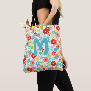 Bolso De Tela Patrón de flor personalizado rosa azul turquesa