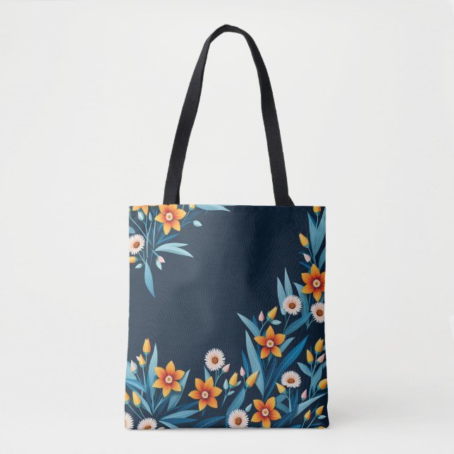 Bolso De Tela Patrón de flor retro (Anverso)