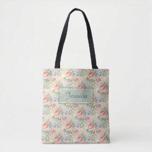 Bolso De Tela Patrón de flor rosa rosa rosado vintage personaliz