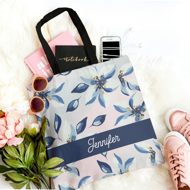 Bolso De Tela Patrón de floración azul clásico de moda (Subido por el creador)