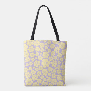 Bolso De Tela Patrón de flores - amarillo y púrpura pastel